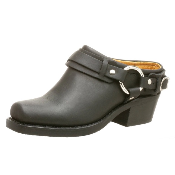 Frye Shoes - Frye Leather Square Toe Belted Harness Mule Clogs Black Size 10